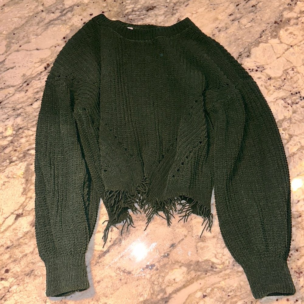 Large green fringe sweater